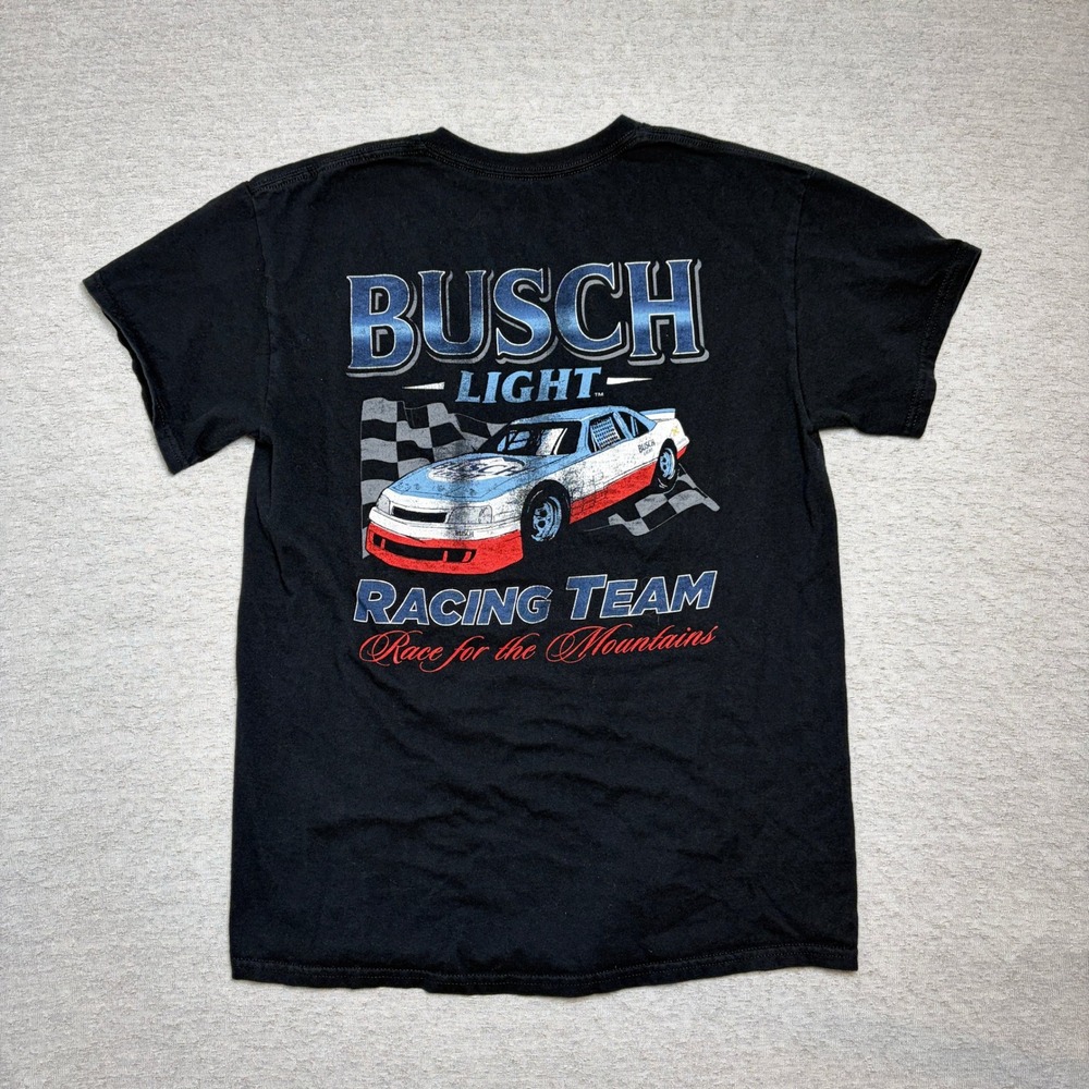 Busch Light Mens Tshirt Medium Black Racing Team Car Graphic Race for Mountains